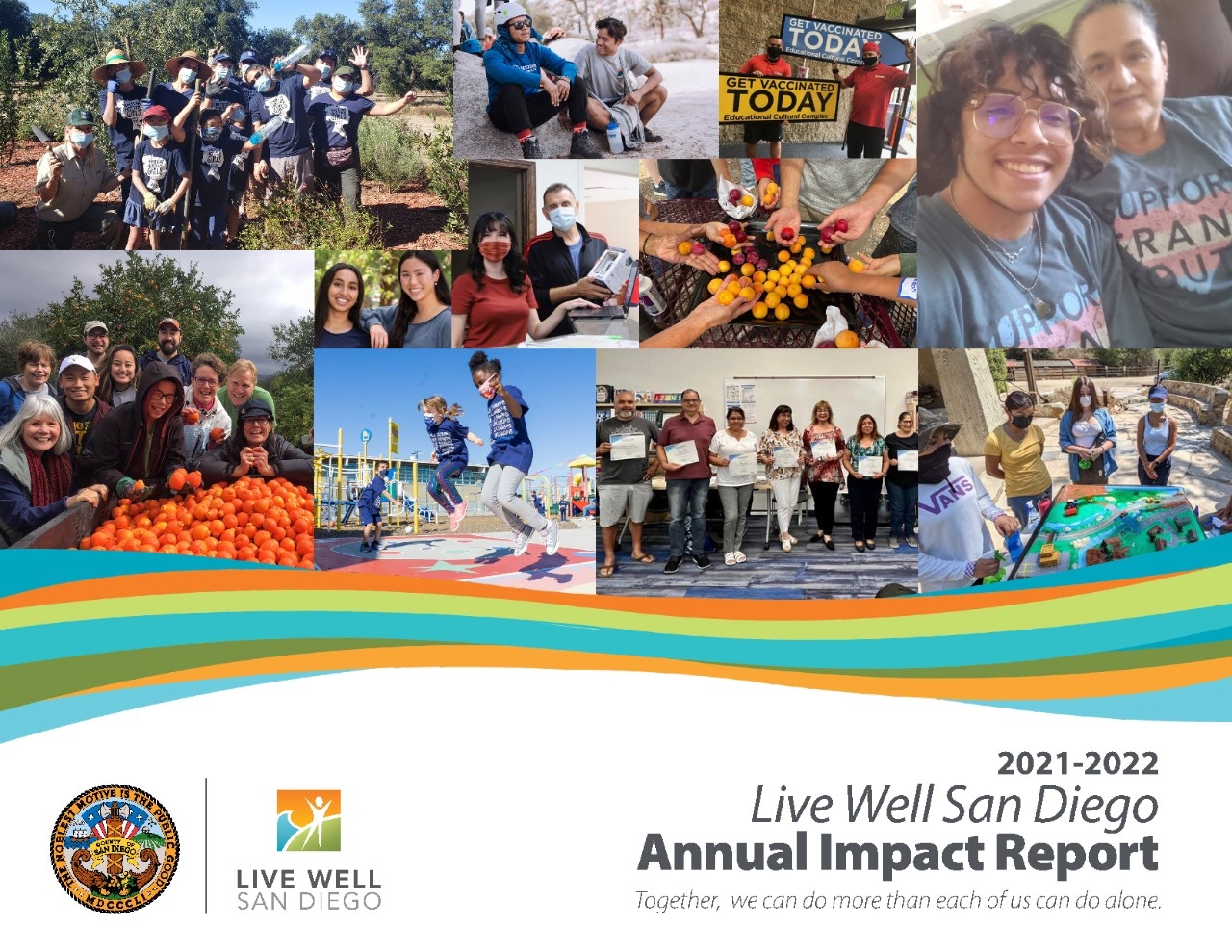 Cover page for LWSD Annual Impact Report showing a collage of images or partners and residents working together