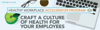 Healthy Workplace Accelerator Program - infographic computer, coffee, and apple