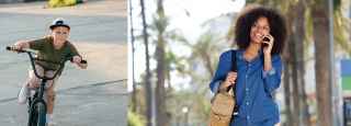 Boy on bike, woman walking