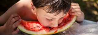 Boy eating watermelon