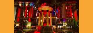 Horton plaza park lit up at night 