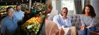 Couple in therapy, men with produce in foreground