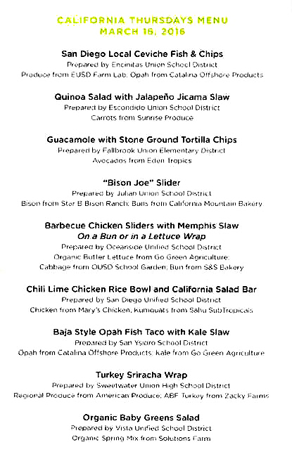 California Thursdays Menu